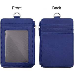 Portatarjetas vertical de cuero PU Delgado, 1 llavero, 1 ventana de identificación, 4 ranuras para tarjetas, 1 bolsillo con cremallera lateral, accesorio para portatarjetas 1 en 1 - Product Image 1