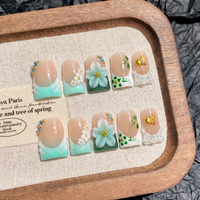 Uñas postizas acrílicas PMMA 3D francesas curvadas hechas a mano con diseño personalizado de cobertura completa, OEM