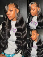 Pelucas de Cabello Humano con Ondas Suaves y Frente de Encaje, Pre-desplumadas, Pre-decoloradas, con Nudos Pequeños y Cabello de Bebé, para Mujeres Negras