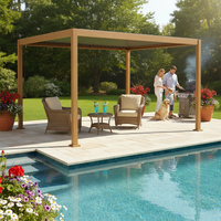 Pergola à lames orientables en aluminium effet bois 3x4M, design moderne, imperméable, mobilier d'extérieur, gazebo, installation facile, manivelle