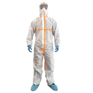 Kustom Pabrik OEM grosir keseluruhan setelan pelindung pakaian kerja gaun Microporous berpori sekali pakai kimia Coverall