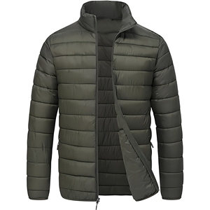 Men's Solid Color Puffer <b>Jacket</b> Zipper Closure Windproof Polyester Winter Casual Coat Stand Collar Regular Fit 2026 - Product Image 1