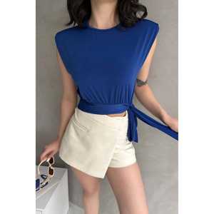 Blusa Elegante para Mujer con Hombros Acolchados, Cintura Ajustada con Cinturón y Diseño de Lazo, Ajuste Elástico, Tela de Poliéster, Uso Diario, Color Blanco - Product Image 2