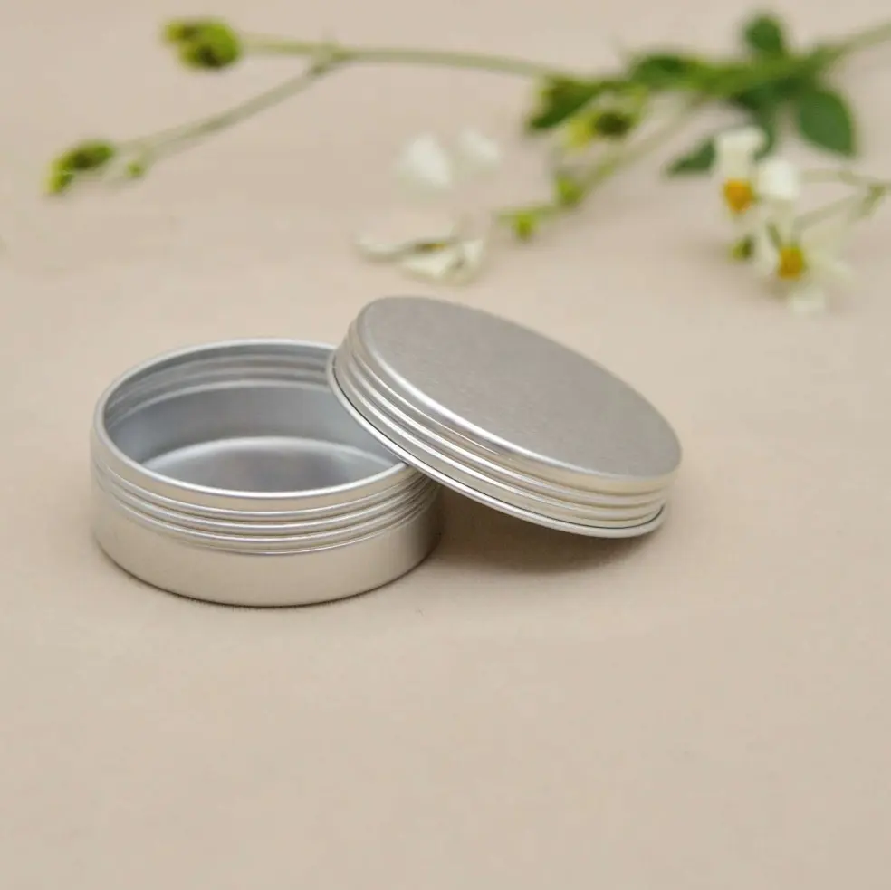 Petit pot rond en aluminium avec couvercle à vis, pot en argent de 25ml, récipient de stockage de baume à lèvres, boîte en étain, livraison gratuite