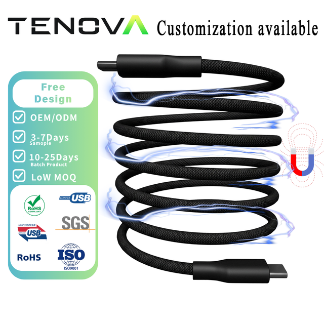 Tenova Factory Wholesaler 240W PD3.1 Magnetic USB C Cable Self-Coiling Nylon Braided Fast Charge Data Cord for MacBook iPhone 18