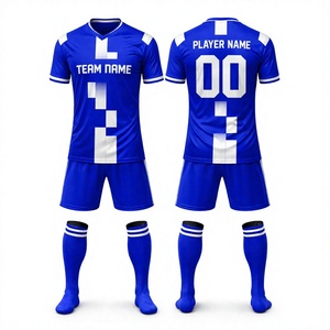 Conjunto de Uniforme de Fútbol Personalizado Azul para Hombre, Cuello en V, Manga Corta, Transpirable, de Poliéster, con Nombre del Equipo - Product Image 1