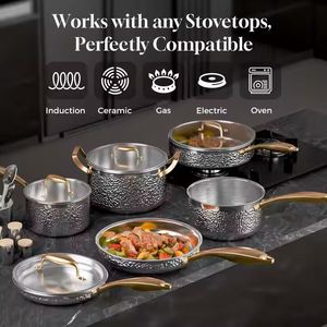 Juego de utensilios de cocina antiadherentes de acero inoxidable 304 de 3 capas, 10 piezas, sin revestimiento, para el hogar, olla para sopa, olla para leche, sartén - Product Image 5