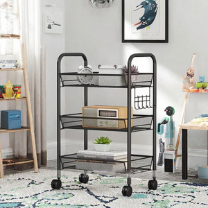 Panier de rangement en métal à 3 niveaux pour jouets, collations, bijoux et articles divers, chariot de rangement utilitaire en métal avec roulettes - Product Image 3