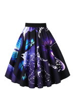 Jupe mi-longue décontractée d'été à taille élastique, imprimée, coupe trapèze, 100% polyester, lavable