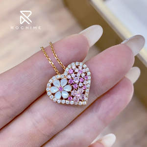 Rochime pembe taş elmas anne-of-inci çiçek kalp kolye kadınlar için 925 gümüş zirkon güzel takı - Product Image 6