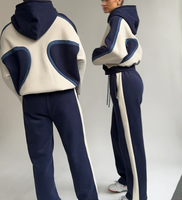 Ensemble de survêtement 2 pièces unisexe style streetwear, comprenant un sweat à capuche oversize color block à empiècements contrastants et un pantalon de survêtement, pour couple