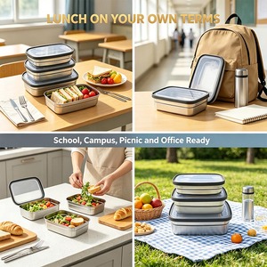 Kind Square Stainless Steel <b>Lunch</b> <b>Box</b> 300ml Plastic Lid Leak Proof Single Tier Large Capacity for School Office Travel - Product Image 4
