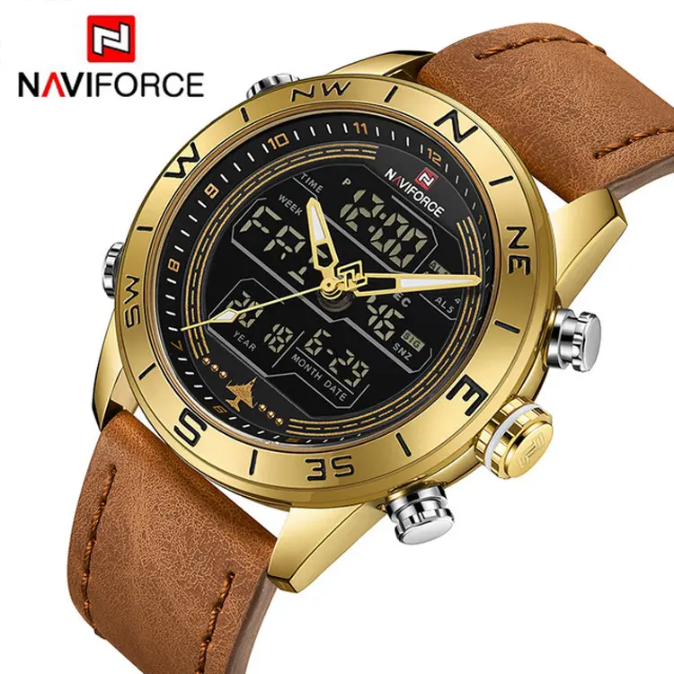 NAVIFORCE 9144 Luxury business Men's LED Analog Quartz Watch Men sport Sport Watches Male Waterproof Date Wristwatch