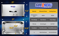 Nouvelle Machine de Nettoyage Ultrasonique Électrique pour Pièces Moteur de Garage, 22L, 480W/500W, 40kHz, 8 Transducteurs, Réservoir en Acier Inoxydable, Minuteur Numérique