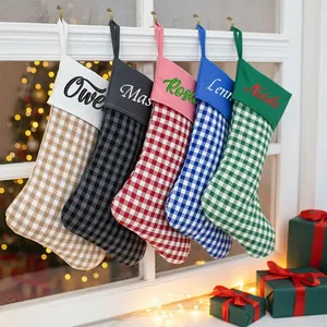 Custom Extra <b>Large</b> <b>Christmas</b> <b>Gift</b> <b>Bag</b> Personalised Embroidered Gingham Drawstring Storage Santa Sack - Product Image 2