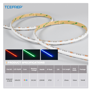 Tira de LED RGB PERFECT de Alta Densidad, 320 LED/m, Alta Potencia 22W/m, DC24V, IP20, Corte de Precisión de 25mm, PCB de 10mm de Ancho para Iluminación - Product Image 2