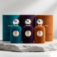 Flacon de parfum de luxe cylindrique à fond épais 50 ml, flacon vide floqué rechargeable avec pulvérisateur, flacon de parfum en verre à sertir avec boîte