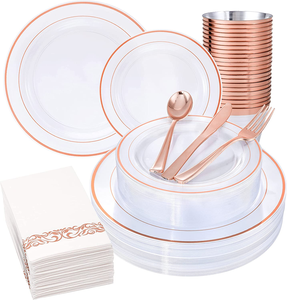 Lot de 25 couverts en plastique jetables or rose 150 pièces pour fêtes de mariage-échantillon gratuit quantité minimale de commande 100 pièces - Product Image 3