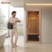 Kabin Sauna Kayu Tradisional Finlandia dengan Tungku Sauna Gelombang Cahaya untuk Spa Rumah - Kapasitas 2 Orang, Konstruksi Kayu Solid, Penggunaan Dalam Ruangan