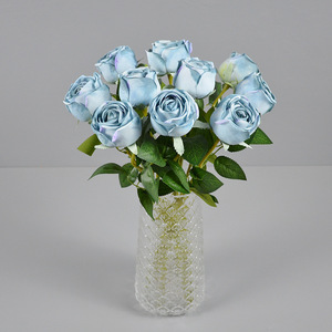 Roses artificielles Dongchen Crafts, fleurs en soie bleues pour décorations de mariage, décoration de table, bouquet de mariée - Product Image 1