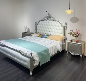 Lit rembourré de style français de 1,8 m, lit king-size avec cadre en bois et tête de lit capitonnée, meubles de luxe pour chambre principale - Product Image 4