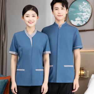 Uniforme <span class=keywords><strong>de</strong></span> Limpieza para Hotel, Color Gris, con Logotipo Personalizado al por Mayor, Uniforme Unisex para Personal <span class=keywords><strong>de</strong></span> Limpieza Doméstica - Product Image 1