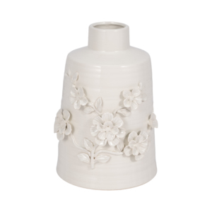 Vaso conico in ceramica con decorazioni floreali in rilievo per l'arredamento della casa - Product Image 1