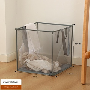 Mới hai lớp bẩn lưới quần áo lưu trữ giỏ xách tay và có thể gập lại vuông lớn rõ ràng xem quần áo giỏ giặt giỏ - Product Image 6