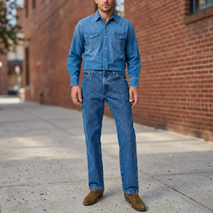 Jean en denim coupe bootcut pour homme, taille mi-haute, coupe slim, bleu uni, en coton, vintage, délavé, décontracté, pour l'automne et l'hiver - Product Image 3