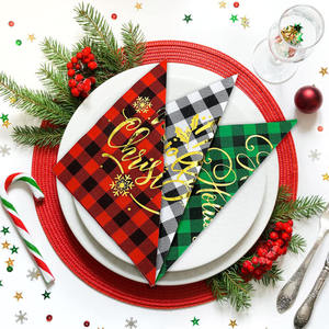 <span class=keywords><strong>Serviettes</strong></span> à carreaux de Noël de style moderne <span class=keywords><strong>Serviettes</strong></span> à motifs de table à manger créatives estampées à chaud pour les fêtes d'anniversaire - Product Image 3