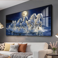 Peinture décorative d'art de luxe en porcelaine cristalline haute définition représentant des chevaux pour la décoration du salon