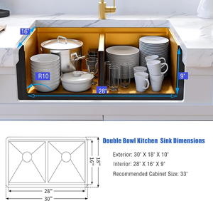 Thiết kế hiện đại handmade bồn rử<span class=keywords><strong>a</strong></span> nhà bếp thép không gỉ bát đôi undermount sâu handmade Sinks Đối với trang chủ sử dụng - Product Image 3