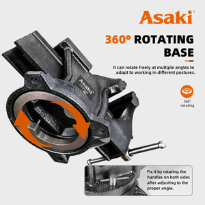 Étau de banc réglable robuste Asaki en acier, différentes tailles : 3 po, 4 po, 5 po, 6 po, 8 po, 10 po, 12 po - Product Image 6
