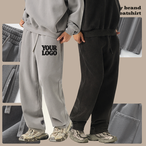 Pantalon de survêtement coupe droite 350G, couleur vintage délavée, style ample, personnalisable, grammage lourd, style streetwear, coupe épurée - Product Image 1