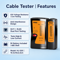 Testeur de câble réseau RJ45 RJ11 anti-interférence 63V, test de câble sous tension, vérification de continuité, testeur de ligne téléphonique LAN