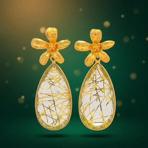 ต่างหูทองเหลืองทำมือประดับออนิกซ์สไตล์ชาติพันธุ์โบโฮชุบทอง 24K - Product Image 3