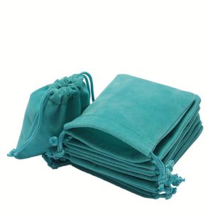 Bolsa de Piel de Ciervo Azul Lago, Bolsas de Regalo Personalizables con Logotipo Impreso en Tela de Terciopelo para Guardar Joyas y Anillos - Product Image 1