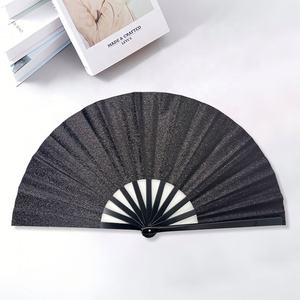 Nuevas llegadas 13 pulgadas azul brillo Rave respetuoso con el medio ambiente música y DIY ventilador de mano grande plegable portátil con decoración tallada recuerdo - Product Image 4