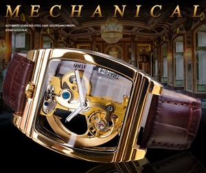 Reloj Mecánico Automático de <span class=keywords><strong>Esqueleto</strong></span> para Hombre, Modelo 9870 de SHENHUA, Nuevo Producto, Relojes Cuadrados para Hombre - Product Image 4