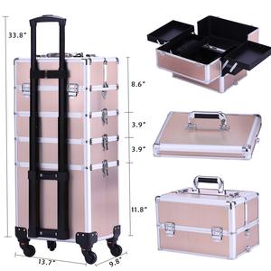 3 In 1 carrello per trucco professionale cosmetici In alluminio custodia per trucco da viaggio custodia per trucco rotante portatile di grande capacità - Product Image 5
