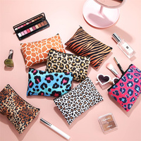 Tas Kosmetik Kanvas Ramah Lingkungan Motif Leopard Tekstur Hewan, Tahan Air, Resleting, Pegangan Lembut, Penyimpanan & Dompet Wanita