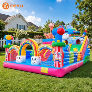 <span class=keywords><strong>Château</strong></span> gonflable Ceyu Rainbow Castle avec toboggan en forme d'arche licorne et girafe, décor cube souriant et tourelle pour les fêtes d'enfants - Product Image 1