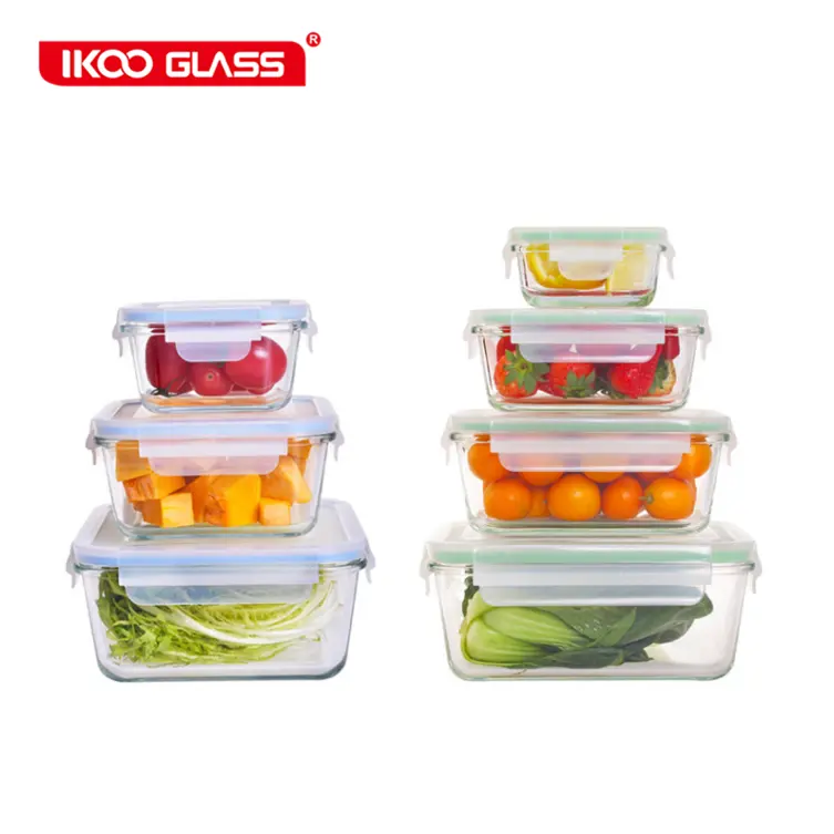 6 pcs glass food container set airtight nestable pack box BPA free food contact glass container kitchen food storage container