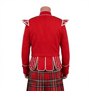 Scottish Highland Red Doublet <b>Blazer</b> <b>for</b> <b>Men</b> Woolen Formal Uniform Jacket with <b>White</b> Trim Silver Braid <b>for</b> Pipe Band - Product Image 2