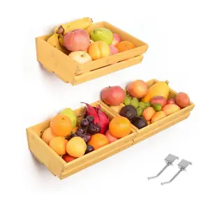 Bol de service de fruits de table de cuisine panier de rangement de pain de légumes en bois panier de fruits en bambou de qualité supérieure avec cintres à bananes