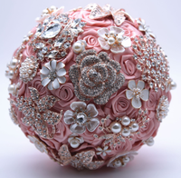 Bouquet de mariée artisanal de luxe en soie et satin, orné de perles et de cristaux, avec roses, pour mariage, remise de diplôme, Pâques, pour mariée et demoiselles d'honneur