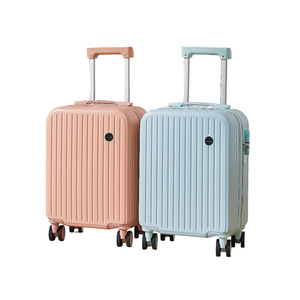 Mini Carry-On <b>Suitcase</b> 18-Inch With Cup Holder And <b>Lock</b> Unisex For Short Trip Macaron Colors Stripe Pattern - Product Image 3
