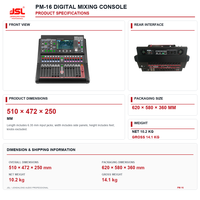 Console de mixage audio numérique professionnelle PM16 à 18 canaux avec écran tactile HD de 7 pouces et 14 faders motorisés ALPS pour concerts