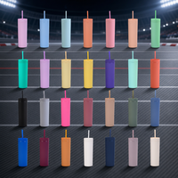 Gobelets en plastique réutilisables personnalisés, fins et élégants, en acrylique, de couleur pastel, semi-mat, écologiques, 16 oz, avec couvercle et paille, thermiques
