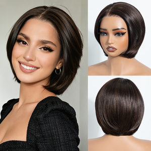 Perruque Courte Synthétique à Dentelle Frontale 6x4, Effet Superposé, Pré-Pluckée, en Fibre Résistante à la Chaleur, avec Dentelle HD - Product Image 3